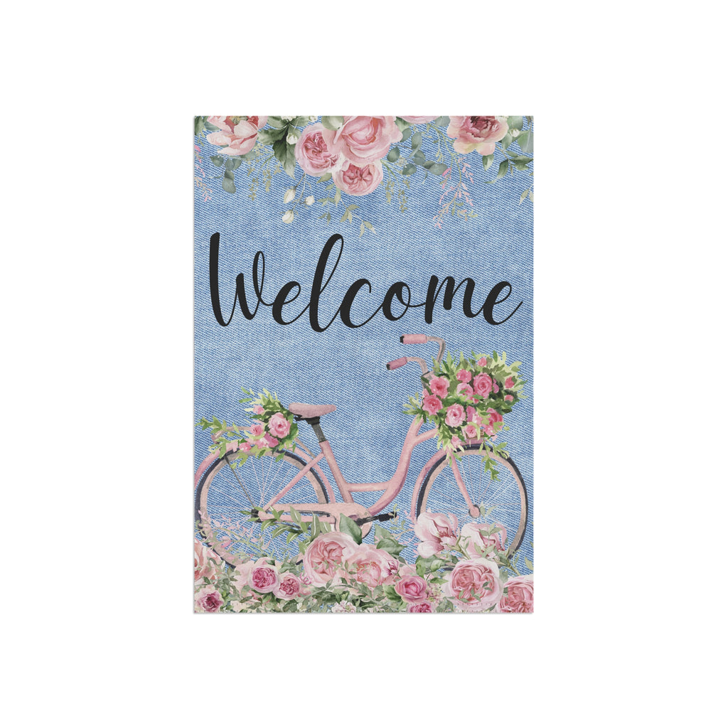 Welcome Floral Bicycle Garden Flag