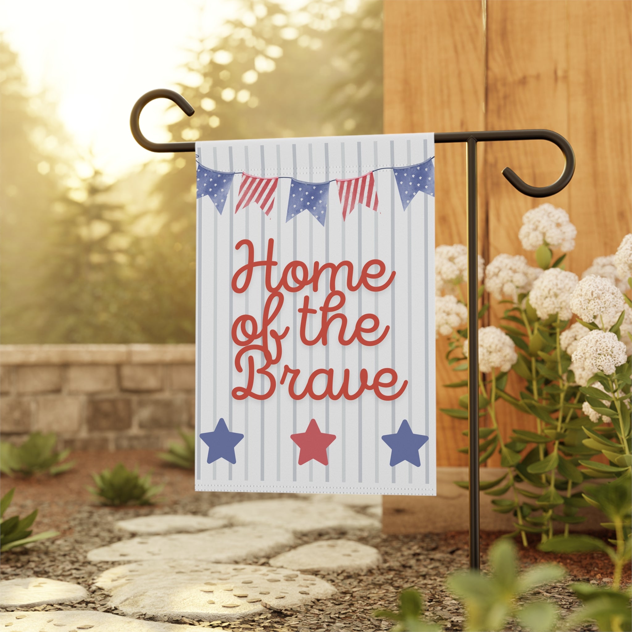 Garden Flag - "Home of the Brave" Patriotic House Banner (4th of July, Memorial Day)