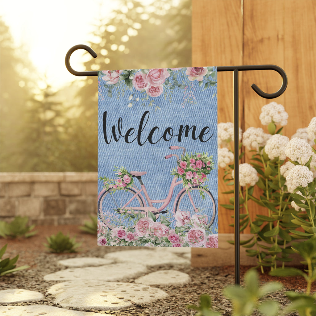 Welcome Floral Bicycle Garden Flag