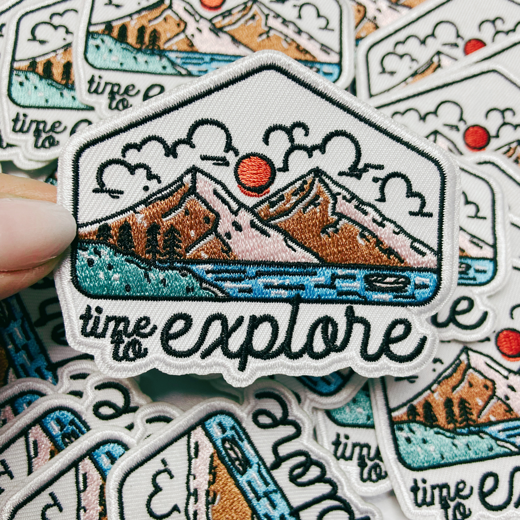 3" Time to EXPLORE - Embroidered Hat Patch: Embroidered Patch