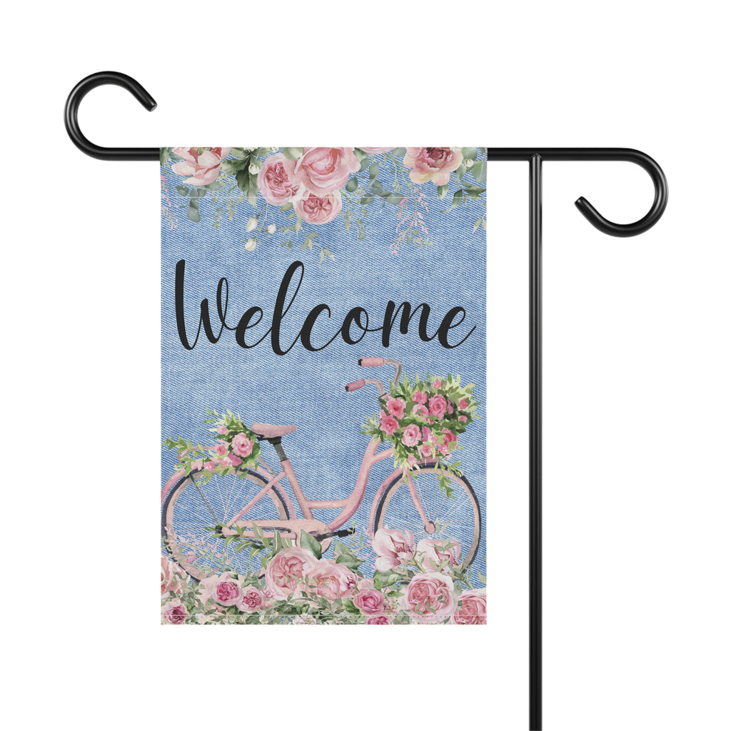 Welcome Floral Bicycle Garden Flag