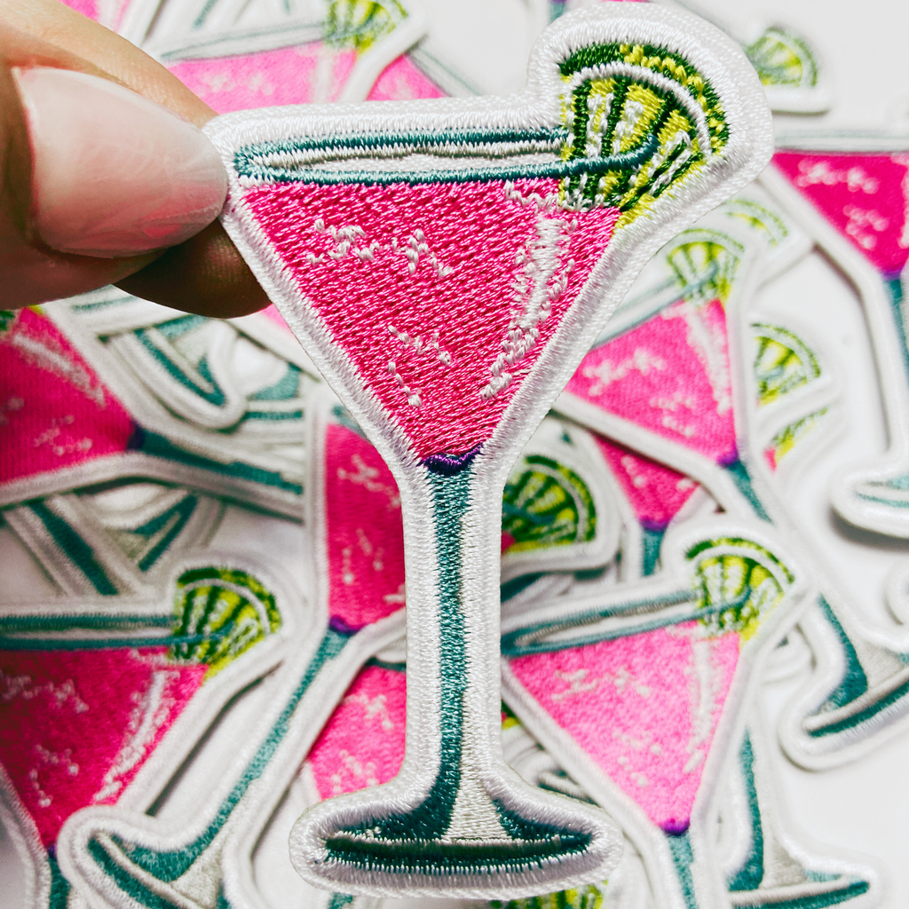 3"  Pink Cocktail  - Embroidered Hat Patch: QTY 1